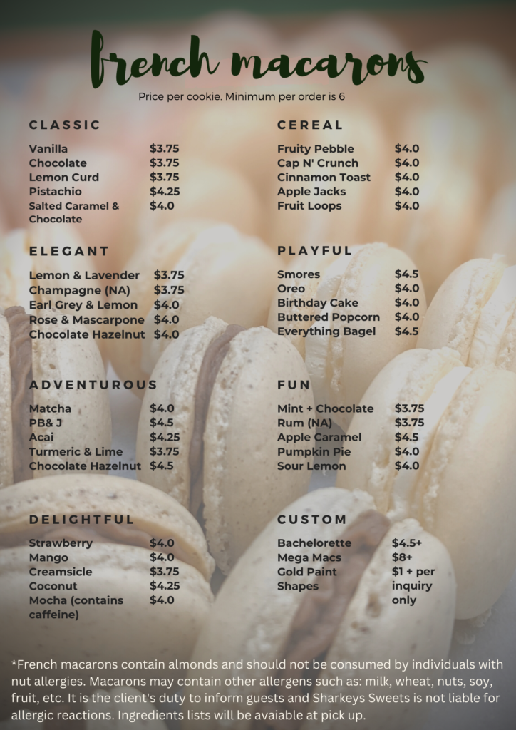 Menu and Price List Sharkeys Sweets